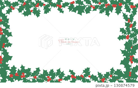 クリスマスリースのイラスト。12月のクリスマス素材。ヒイラギの冬クリスマスフレーム背景。 クリスマスリースのイラスト。12月のクリスマス素材。ヒイラギの冬クリスマスフレーム背景。 130874579