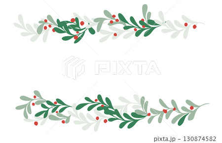 クリスマスリースのイラスト。12月のクリスマス素材。ヒイラギの冬クリスマスフレーム背景。 130874582