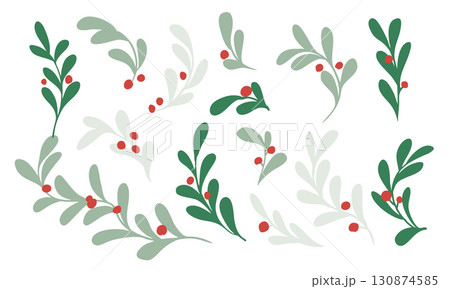 クリスマスリースのイラスト。12月のクリスマス素材。ヒイラギの冬クリスマスフレーム背景。 130874585