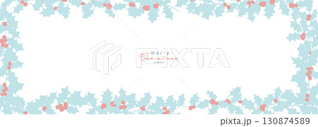 クリスマスリースのイラスト。12月のクリスマス素材。ヒイラギの冬クリスマスフレーム背景。 クリスマスリースのイラスト。12月のクリスマス素材。ヒイラギの冬クリスマスフレーム背景。 130874589