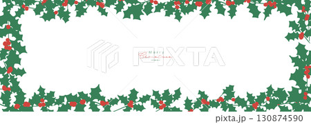 クリスマスリースのイラスト。12月のクリスマス素材。ヒイラギの冬クリスマスフレーム背景。 130874590