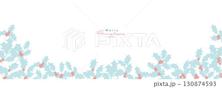 クリスマスリースのイラスト。12月のクリスマス素材。ヒイラギの冬クリスマスフレーム背景。 130874593