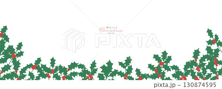 クリスマスリースのイラスト。12月のクリスマス素材。ヒイラギの冬クリスマスフレーム背景。 130874595