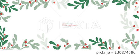 クリスマスリースのイラスト。12月のクリスマス素材。ヒイラギの冬クリスマスフレーム背景。 クリスマスリースのイラスト。12月のクリスマス素材。ヒイラギの冬クリスマスフレーム背景。 130874596
