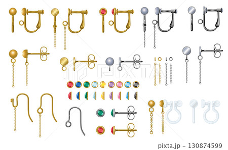 ピアス＆イヤリング金具セット｜フック・ねじ式・ノンホール樹脂パーツ 130874599
