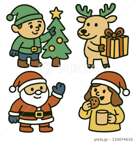 Christmas character tree reindeer Santa girl cookie mug festive cartoon happy 130874610