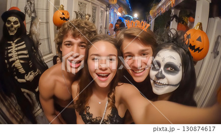 ハロウィンパーティーを楽しむ仮装した若者たち ハロウィンパーティーを楽しむ仮装した若者たち 130874617