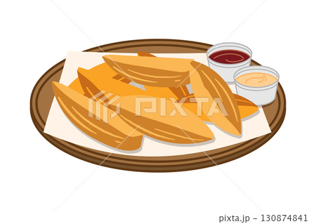 皿に盛った太いフライドポテトのイラスト 皿に盛った太いフライドポテトのイラスト 130874841