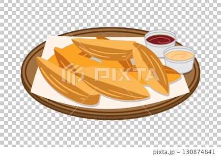 皿に盛った太いフライドポテトのイラスト 皿に盛った太いフライドポテトのイラスト 130874841