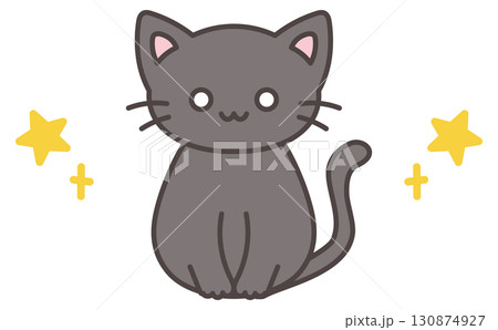 かわいい手描きの黒猫と星 130874927