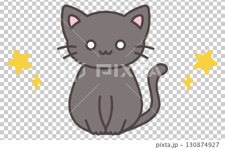 かわいい手描きの黒猫と星 130874927