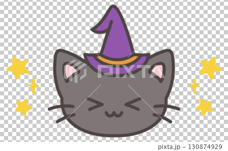 かわいい手描きの黒猫のハロウィン仮装の魔女帽子 130874929