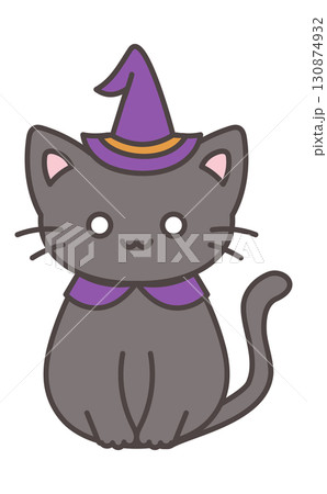 ハロウィンのかわいい手描きイラストの黒猫と魔女帽子 ハロウィンのかわいい手描きイラストの黒猫と魔女帽子 130874932