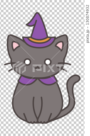 ハロウィンのかわいい手描きイラストの黒猫と魔女帽子 ハロウィンのかわいい手描きイラストの黒猫と魔女帽子 130874932