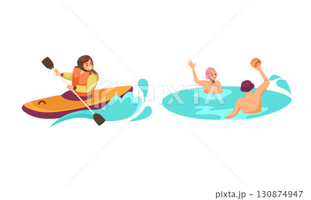 Outdoor Water Sports Fun Engaging in Exciting Kayaking and Enjoyable Swimming Activities 130874947