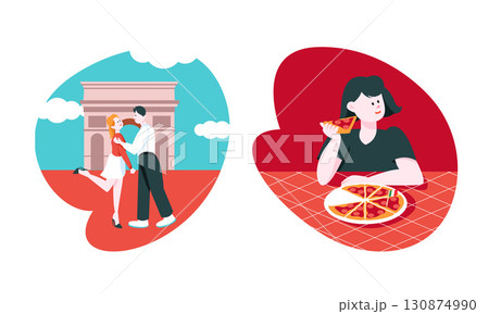 Delighting in Romantic Moments and Culinary Experiences Through Vibrant Illustrations 130874990