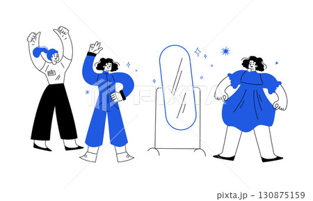 Energetic and Vibrant Characters Celebrating Life Expressively in Shades of Blue and Black 130875159