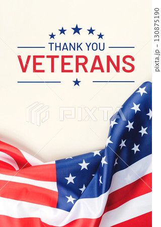Veterans day. Beige background with American flag. Website banner and greeting card design template. 130875190