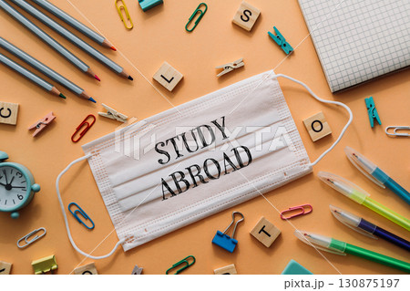 Concept of learning and productivity, as the mask is associated with studying 130875197