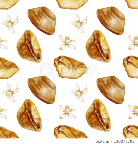Pastel de nata-traditional Portuguese dessert with lemon tree flowers in seamless pattern.Hand-drawn food watercolor illustration.For bakery branding,travel blogs about Portugal Pastel de nata-traditional Portuguese dessert with lemon tree flowers in seamless pattern.Hand-drawn food watercolor illustration.For bakery branding,travel blogs about Portugal 130875308