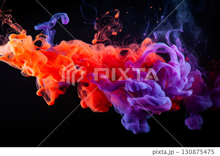 Black background with orange and white smoke. 130875475