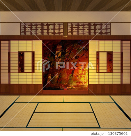 和室に差し込む夕日 130875601