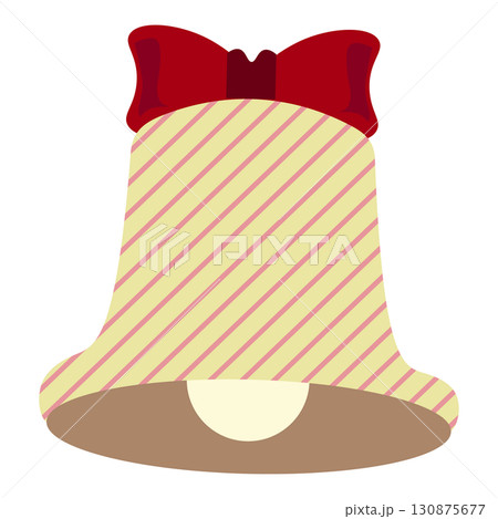 赤いリボン付きストライプ柄のクリスマスベルイラスト 130875677