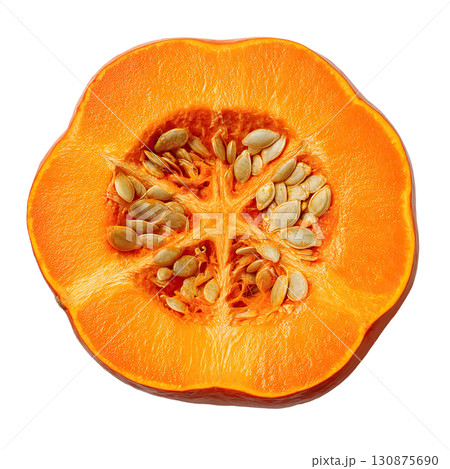 AI-generated item. Cross section of a pumpkin on transparent background. 130875690