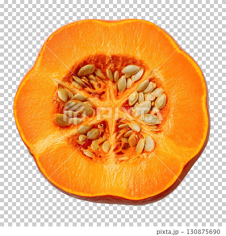 AI-generated item. Cross section of a pumpkin on transparent background. 130875690