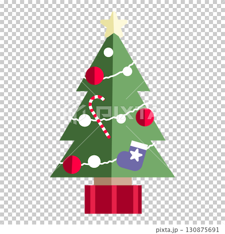 オーナメント付きクリスマスツリーイラスト 130875691