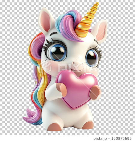 AI-generated item. Cute 3d unicorn holding a heart on transparent background. AI-generated item. Cute 3d unicorn holding a heart on transparent background. 130875693