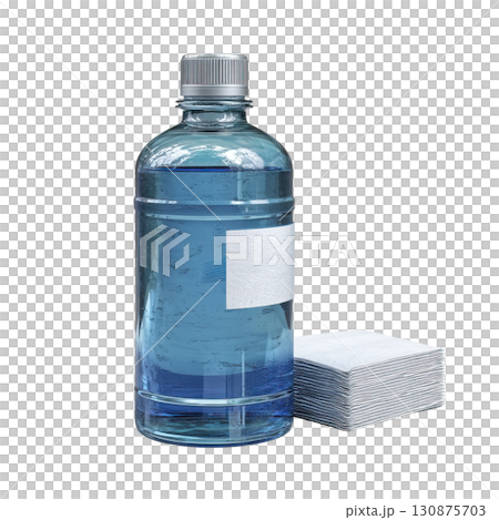 AI-generated item. Large disinfectant bottle with wipes on transparent background. AI-generated item. Large disinfectant bottle with wipes on transparent background. 130875703