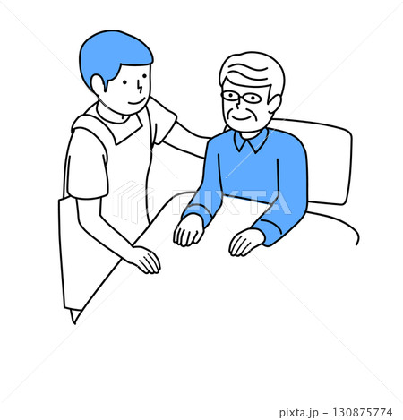 起床する就寝する高齢者を介助する介護士 起床する就寝する高齢者を介助する介護士 130875774