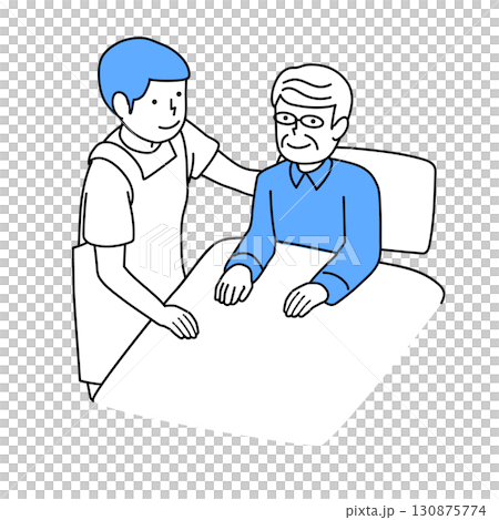 起床する就寝する高齢者を介助する介護士 起床する就寝する高齢者を介助する介護士 130875774