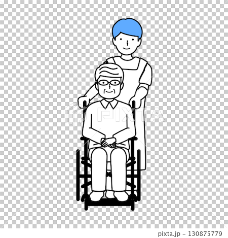 高齢者の車椅子を介助する介護士 高齢者の車椅子を介助する介護士 130875779