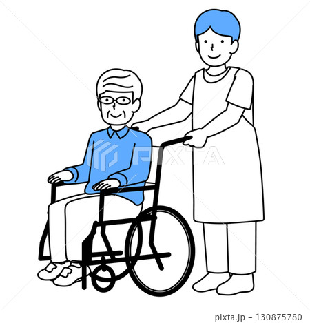高齢者の車椅子を介助する介護士 130875780