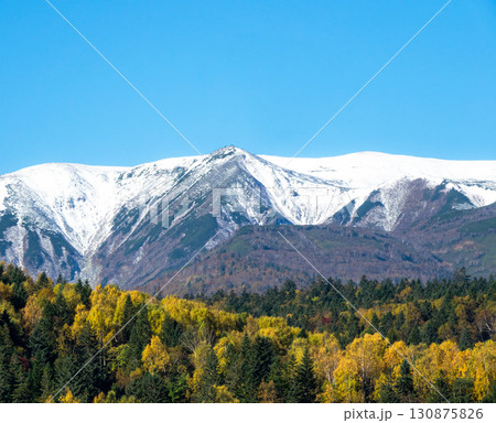 秋の北海道国道273号線からの大雪山系側を見た時の風景 130875826