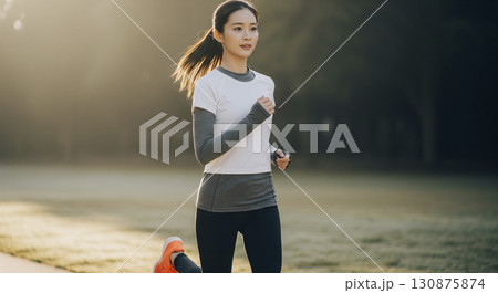 早朝　ランニングをする女性 130875874