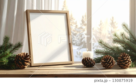 冬の窓辺、クリスマスと年末年始の空白ポスターフレーム 冬の窓辺、クリスマスと年末年始の空白ポスターフレーム 130875919