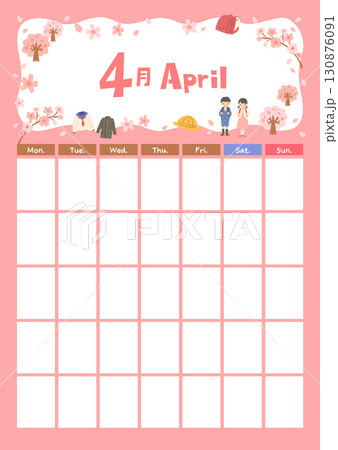 4月のカレンダーテンプレート タイトルイラスト 春/入学/桜 4月のカレンダーテンプレート タイトルイラスト 春/入学/桜 130876091