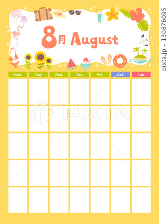 8月のカレンダーテンプレート　タイトルイラスト　夏イメージ 130876095