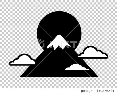 Mt. Fuji and first sunrise icon monochrome 130876214