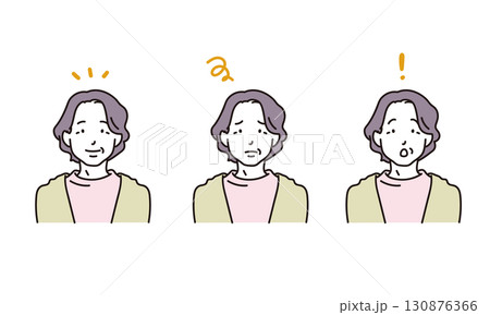 中年女性の表情パターンのイラストアイコンセット 中年女性の表情パターンのイラストアイコンセット 130876366