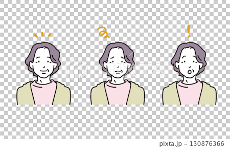 中年女性の表情パターンのイラストアイコンセット 中年女性の表情パターンのイラストアイコンセット 130876366
