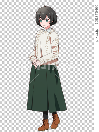 A timid-looking black-haired girl in winter clothes A timid-looking black-haired girl in winter clothes 130876460