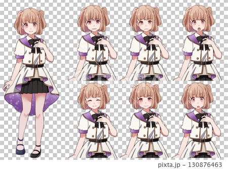A set of facial expressions for a cute girl with half-twin tails wearing an idol costume A set of facial expressions for a cute girl with half-twin tails wearing an idol costume 130876463
