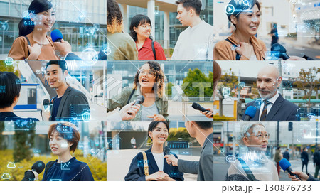 様々なインタビューシーンとデジタルテクノロジー 130876733