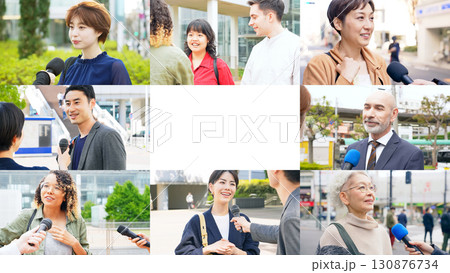様々なインタビューシーンのコラージュ 130876734