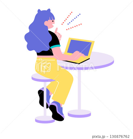 ポップでカラフルなZ世代の若者がパソコンをするイラスト 130876762