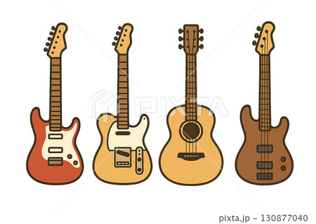エレキギター、エレキベース、アコギイラスト4種セット 130877040